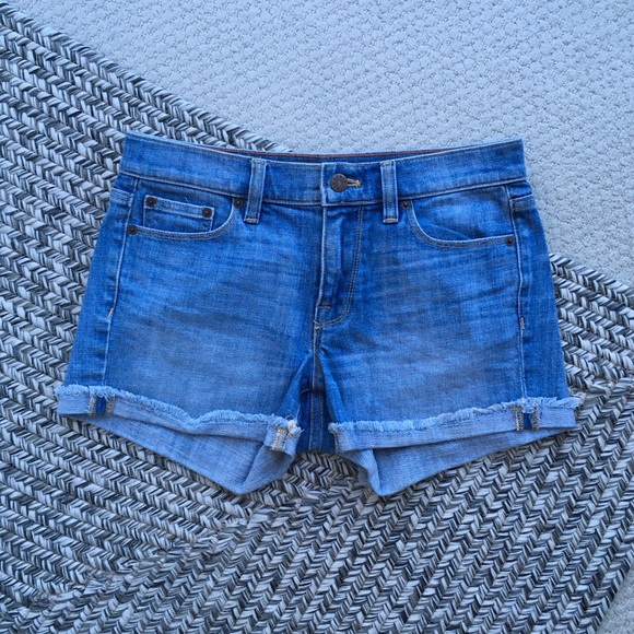 J. Crew - Stretch Denim Shorts w/ Frayed Cuff - Picture 1 of 4